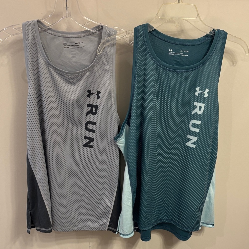 Under Armour Dual-Pack RUN Sleeveless Tanks - Light Gray & Teal
